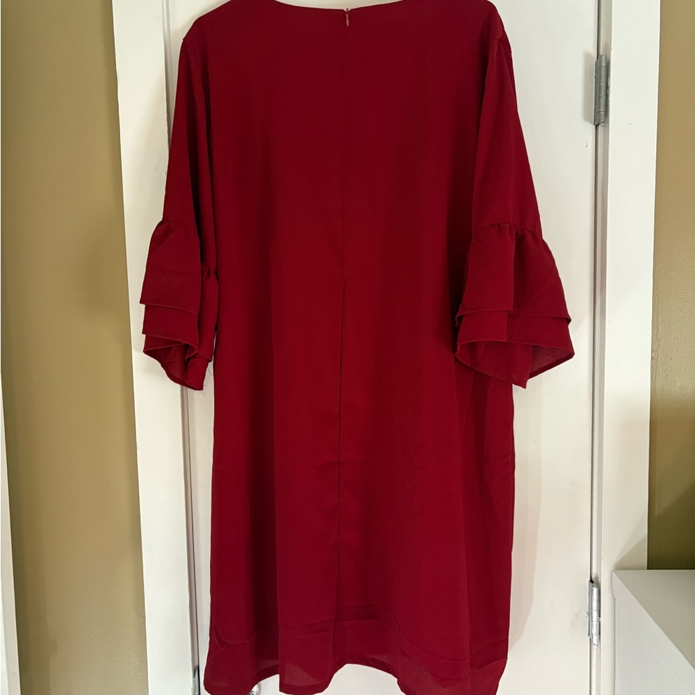Red V-Neck Women's Dress - Picture 3 of 4